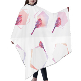 Personality  Polygonal Shapes With Pink Birds Hair Cutting Cape