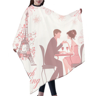 Personality  French Spring Vector Illustration With Couple On Cafe Hair Cutting Cape