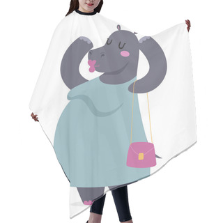 Personality  Hippo Fat Woman Vector Portrait Illustration On White Background Hair Cutting Cape