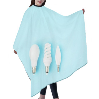 Personality  Top View Of Different White Lamps Isolated On Blue Hair Cutting Cape