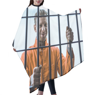 Personality  Smiling Prisoner Holding Prison Bars Hair Cutting Cape