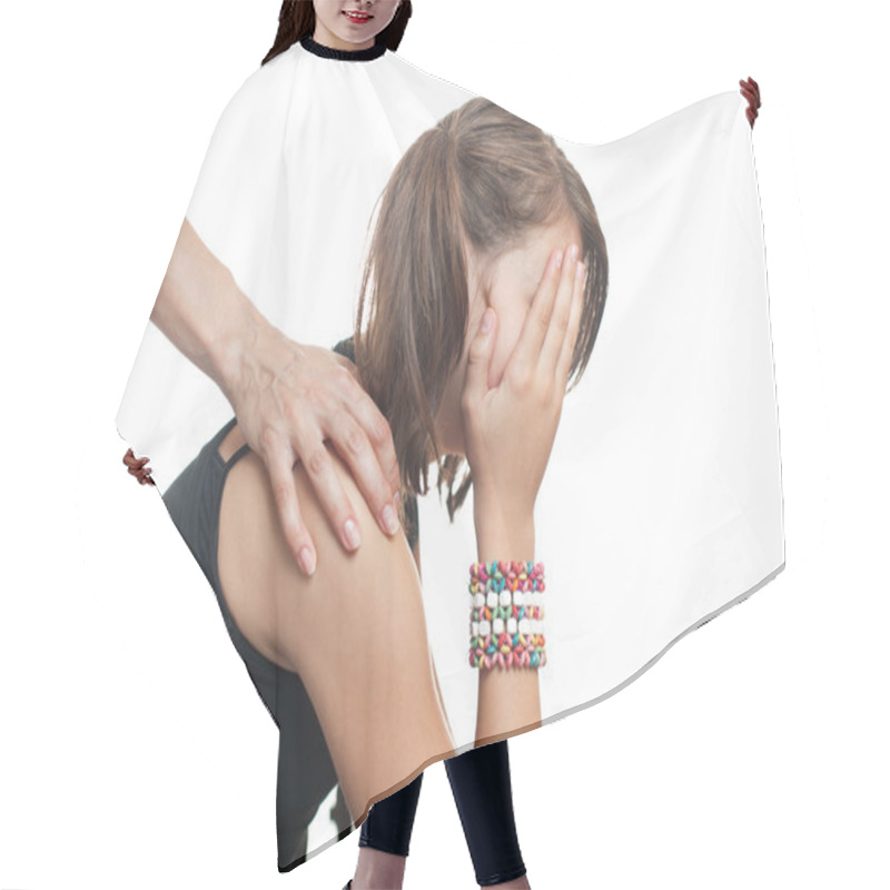 Personality  Teen girl in depression hair cutting cape