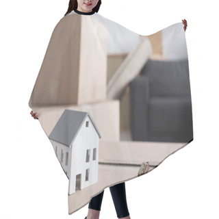 Personality  Key And House Model On Carton Box In New Apartment Hair Cutting Cape