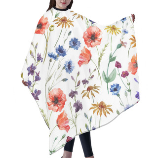 Personality  Watercolor Poppy, Cornflower, Daisy Wild Flowers Background Hair Cutting Cape