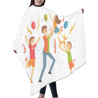 Personality  Cute Kids Celebrating Party, Happy Children Having Fun With Clown At Birthday, Carnival Party Or Circus Performance Vector Illustration Hair Cutting Cape