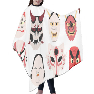 Personality  Traditional Japanese Theater Masks Icons Set Hair Cutting Cape