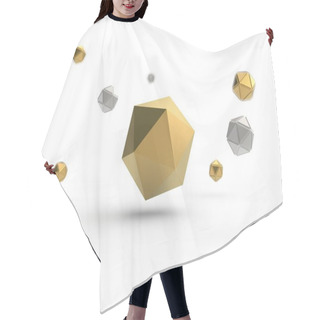 Personality  Golden Icosahedron Surrounded By Many Icosahedrons Of Silver And Gold. Illustration Isolated On White Background, With Depth Of Field. 3D Rendering Hair Cutting Cape