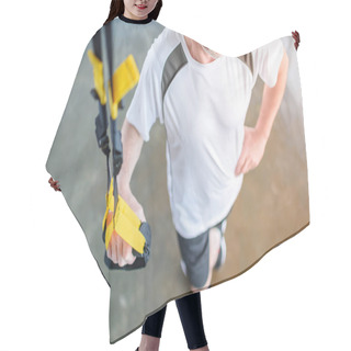 Personality  Sportsman Training With Resistance Band  Hair Cutting Cape