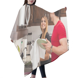 Personality  Newlyweds Washing The Dishes Hair Cutting Cape