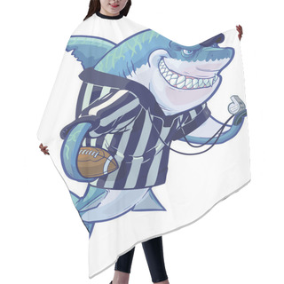 Personality  Mean Cartoon Referee Shark With Football And Whistle Hair Cutting Cape
