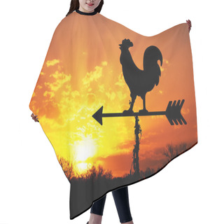 Personality  Rooster Weathervane Against Sunrise With Bright Colors In Clouds, Concept For Early Morning Wake Up Hair Cutting Cape