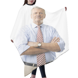 Personality  Portrait Of A Senior Businessman Smiling Hair Cutting Cape