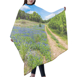 Personality  Old Texas Dirt Road In Field Of  Texas Bluebonnet Wildflowers Hair Cutting Cape