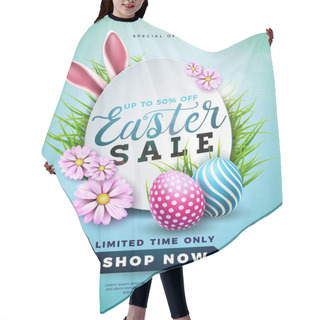 Personality  Easter Sale Illustration With Color Painted Egg, Spring Flower And Rabbit Ears On Blue Background. Vector Holiday Design Template For Coupon, Banner, Voucher Or Promotional Poster. Hair Cutting Cape