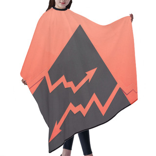 Personality  Top View Of Paper Cur Recession And Increase Arrows On Black And Red Background Hair Cutting Cape
