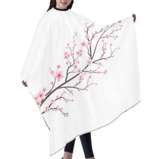 Personality  Cherry Blossom Branch With Pink Sakura Flower Vector. Realistic Cherry Blossom Branch. Japanese Cherry Blossom Vector. Pink Watercolor Cherry Flower Illustration. Sakura Flower Branch Vector. Hair Cutting Cape