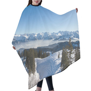 Personality  Panoramic View Of Snowy Mountains With Trees In Winter, Alps, Germany Hair Cutting Cape
