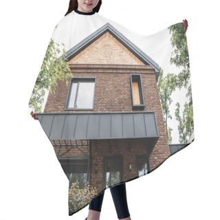 Personality  Low Angle View Of Contemporary City Cottage, Brick Walls, Large Windows, Property Market Hair Cutting Cape