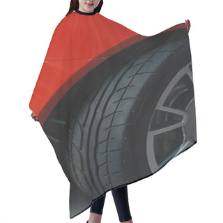 Personality  Cropped Shot Of Wheel Of Red Sport Car Hair Cutting Cape