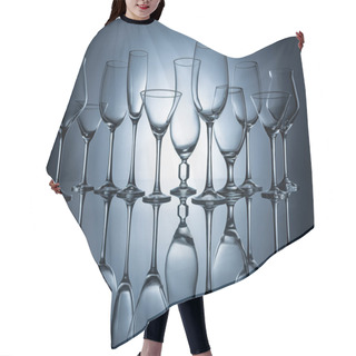 Personality  Silhouettes Of Different Empty Glasses With Reflections, On Grey Hair Cutting Cape