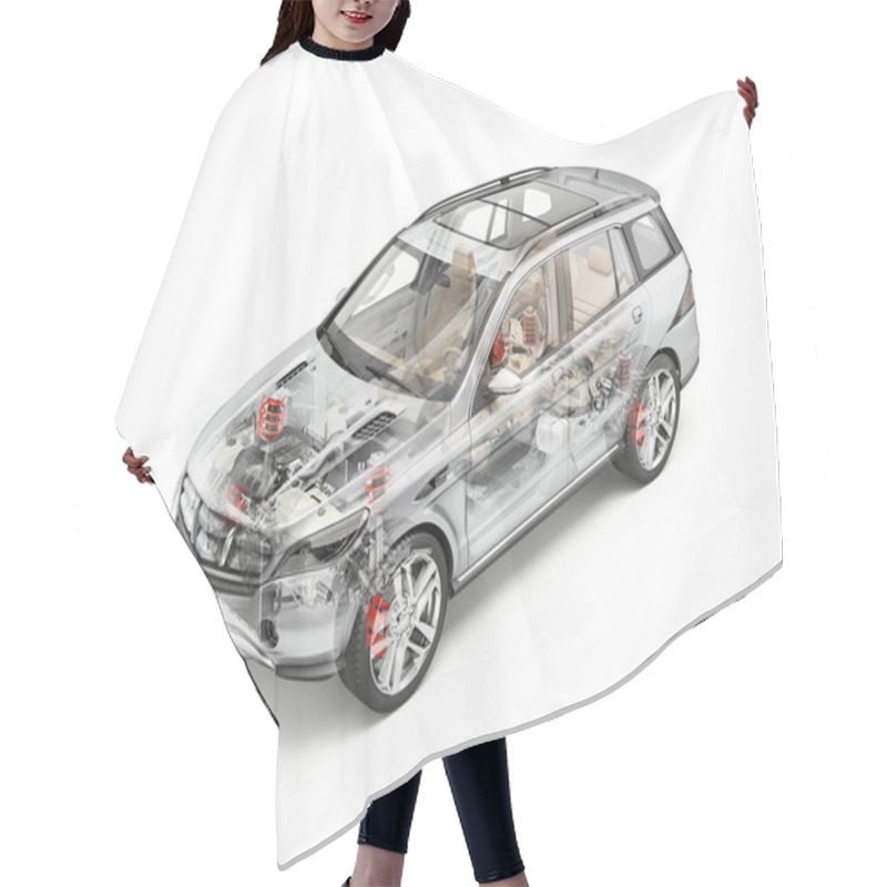 Personality  Generic Suv Car Detailed Cutaway 3D Rendering. Soft Look. Hair Cutting Cape