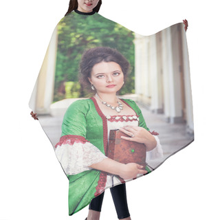 Personality  Beautiful Woman In Medieval Dress With Book Hair Cutting Cape