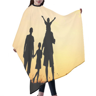 Personality  Happy Family On Meadow At Summer Sunset Hair Cutting Cape