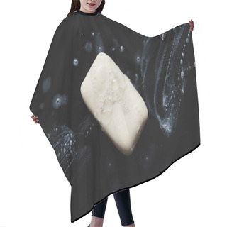 Personality  Top View Of White Soap With Drops On Black Background  Hair Cutting Cape
