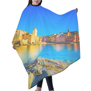 Personality  Vernazza Village, Church, Rocks And Sea Harbor On Sunset. Cinque Hair Cutting Cape