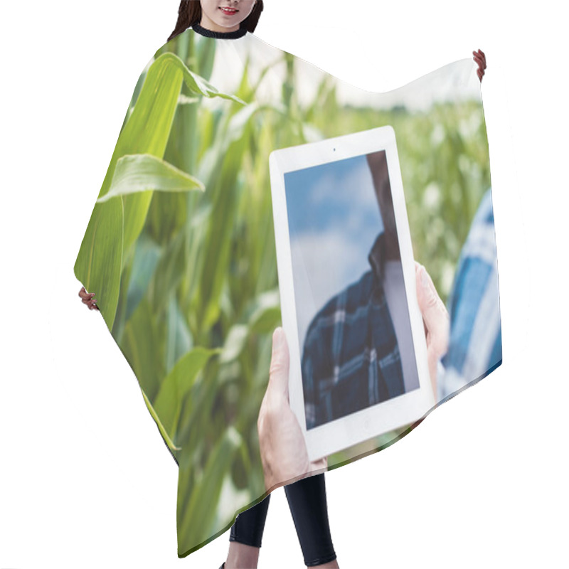 Personality  Farmer In The Field Holding Modern Tablet, Closeup Photo Hair Cutting Cape
