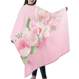 Personality  Hello, Spring. Shopping Cart With White And Pink Paper Flowers And Green Leaves Hair Cutting Cape