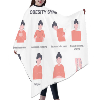 Personality  Set Obesity Symptoms. Flat Vector Cartoon Modern Illustration. Hair Cutting Cape