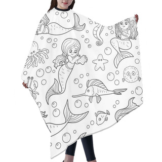 Personality  Colorless Vector Set Of Little Girls Mermaids And Fish Hair Cutting Cape