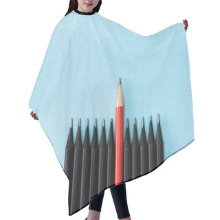 Personality  Top View Of Red Pencil Among Black On Blue Background Hair Cutting Cape