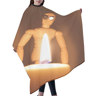 Personality  Wooden Man Looking At Dangerous Fire Hair Cutting Cape