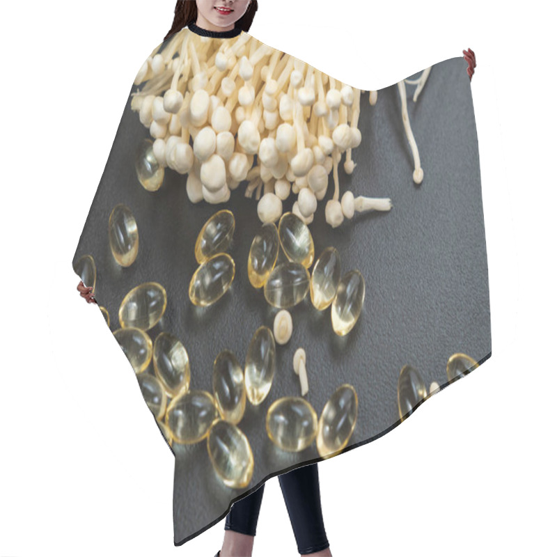 Personality  Mushroom Or Enoki Close Up, Useful And Medicinal Properties Of Asian Mushrooms. Hair Cutting Cape