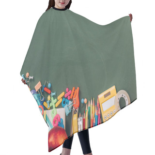 Personality  Top View Of Apple, Calculator And School Supplies On Green Chalkboard Hair Cutting Cape