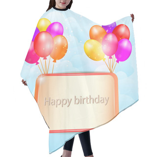 Personality  Illustration For Happy Birthday Card With Balloons. Vector. Hair Cutting Cape
