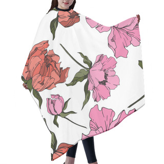 Personality  Vector Peony Floral Botanical Flowers. Black And White Engraved  Hair Cutting Cape