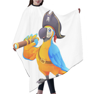 Personality  Cute Pirate Parrot With Spyglass Cartoon Illustration Isolated On White Background Hair Cutting Cape