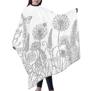 Personality  Seamless Line Pattern With Wildflowers  And Insects Hair Cutting Cape