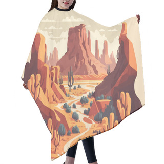 Personality  Illustration Of Grand Canyon. Desert Landscape With Mountains And River. In Flat Style Vector Hair Cutting Cape