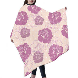 Personality  Seamless Retro Floral Vector Pattern With Elegant Pink And Violet Roses On Polka Dots Background. Hair Cutting Cape