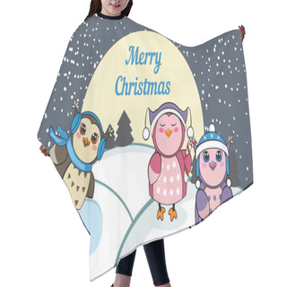 Personality  Christmas Card With Owls.  Hair Cutting Cape