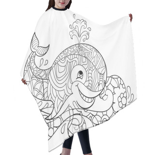 Personality  Antistress Coloring Whale On The Waves. Scribbles, Black Lines, Pattern, White Background. Big Fish In Water Raster Hair Cutting Cape