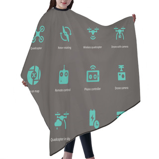 Personality  New Technologies Flying Drone Icons Set. Hair Cutting Cape