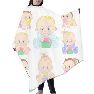 Personality  Vector Illustration Of Baby Boys And Baby Girls Hair Cutting Cape