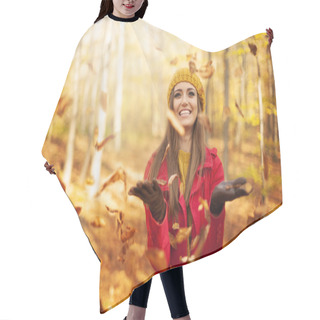 Personality  Happy Woman Throwing Leaves Hair Cutting Cape