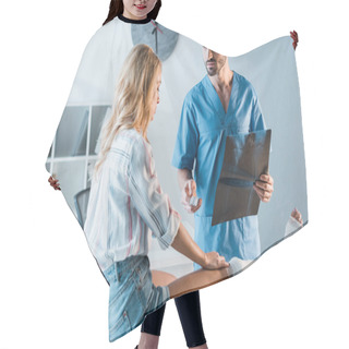 Personality  Bearded Orthopedist Holding X-ray And Giving Pills To Injured Woman  Hair Cutting Cape