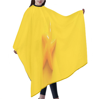 Personality  Top View Of Bright Starfish Toy On Yellow Background, Banner Hair Cutting Cape